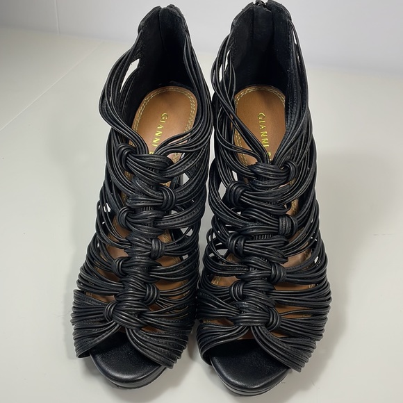 GIANNI BINI Black leather sandals, heels, Size 8 - Picture 2 of 8